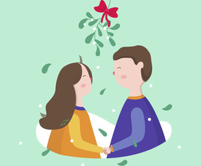 Young Couple Standing Under Mistletoe Vector