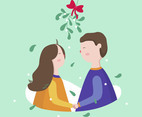 Young Couple Standing Under Mistletoe Vector
