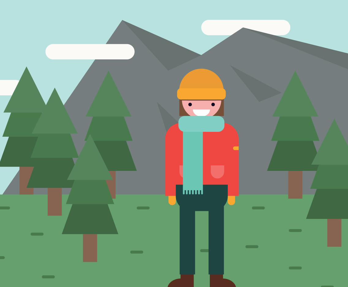 Flat Winter Scene With a Girl