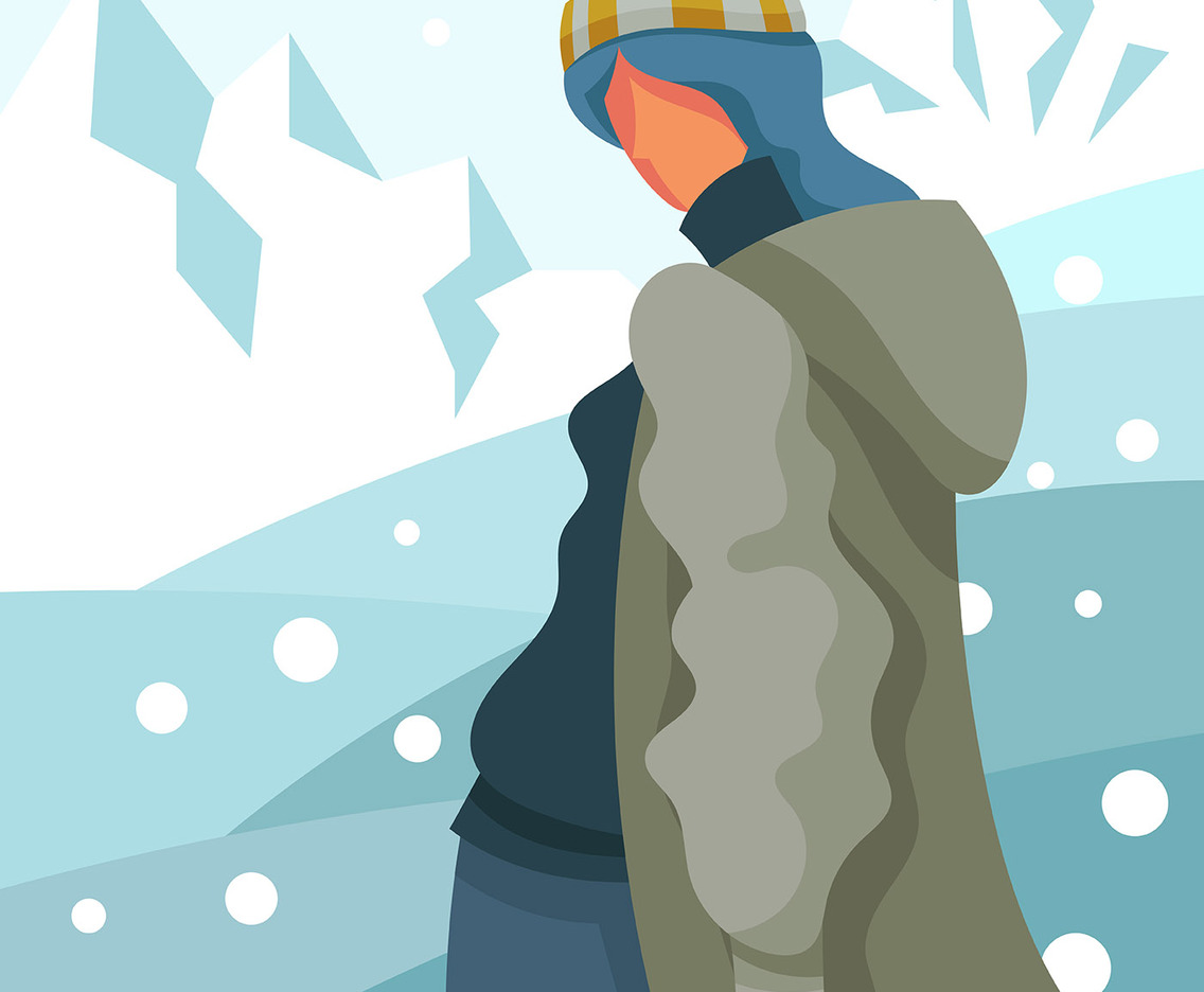 Model Portrait In Winter Outdoors Illustration