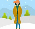 Flat Modern Male Model with coat Portrait in winter outdoors Vector Illustration