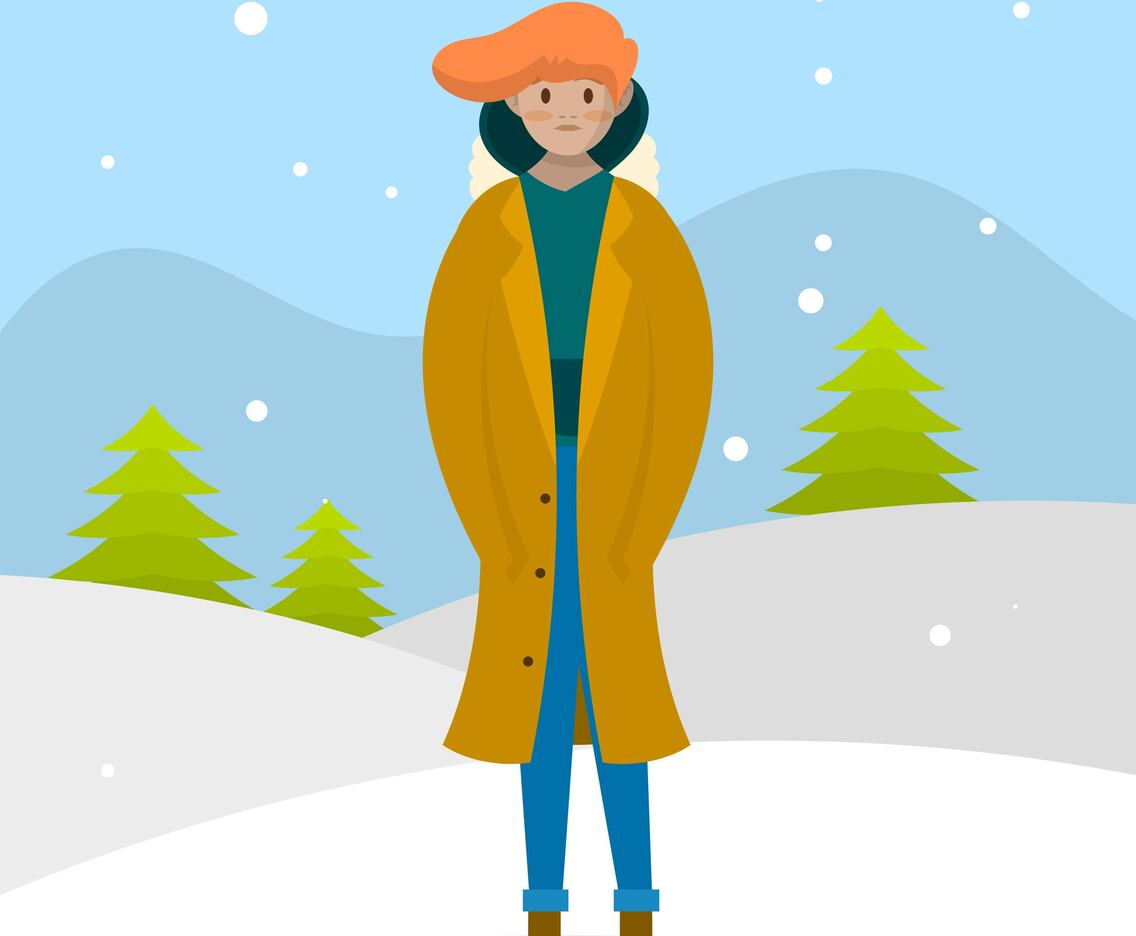 Flat Modern Male Model with coat Portrait in winter outdoors Vector Illustration