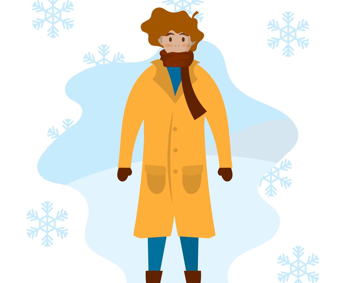 Flat male model with coat portrait in winter outdoors Vector Illustration