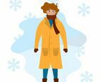 Flat male model with coat portrait in winter outdoors Vector Illustration
