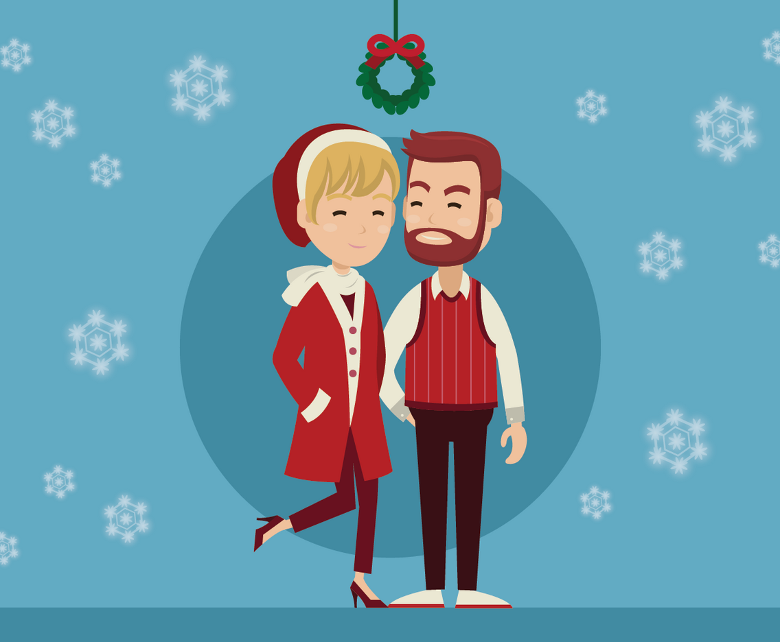 Couple Standing Under Mistletoe