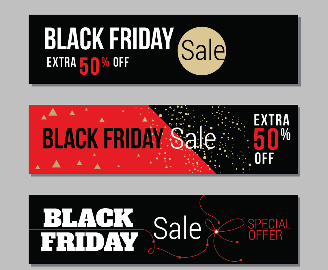 Set of Abstract Black Friday Sales Background Horizontal Banners