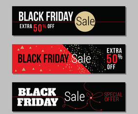 Set of Abstract Black Friday Sales Background Horizontal Banners