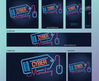 Cyber Monday social media post template with fluorescent lamps or neon style