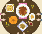Thanksgiving Food Table Top View Vector