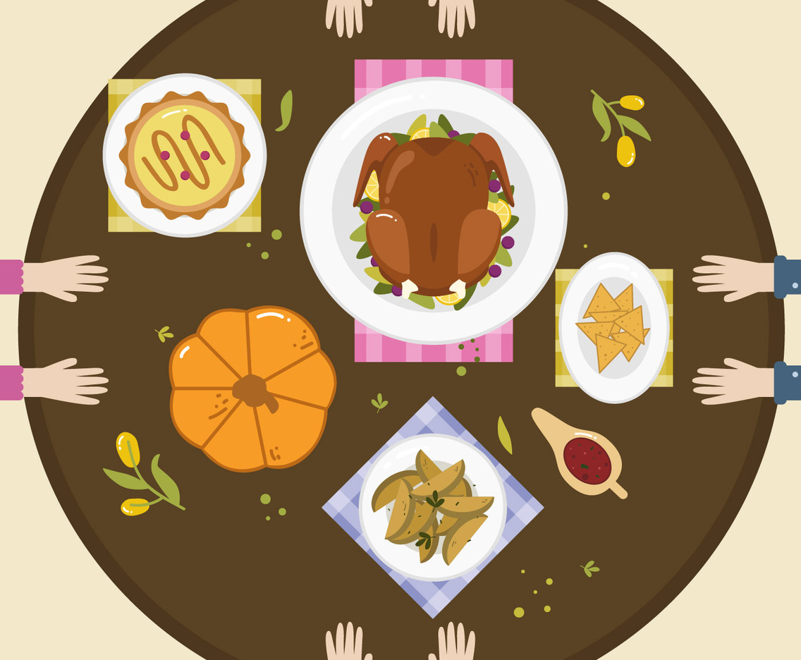 Thanksgiving Food Table Top View Vector
