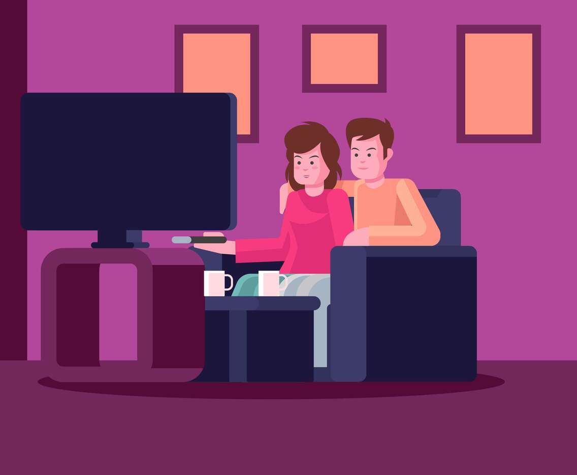 Chill Couple On The Couch Vector Illustration