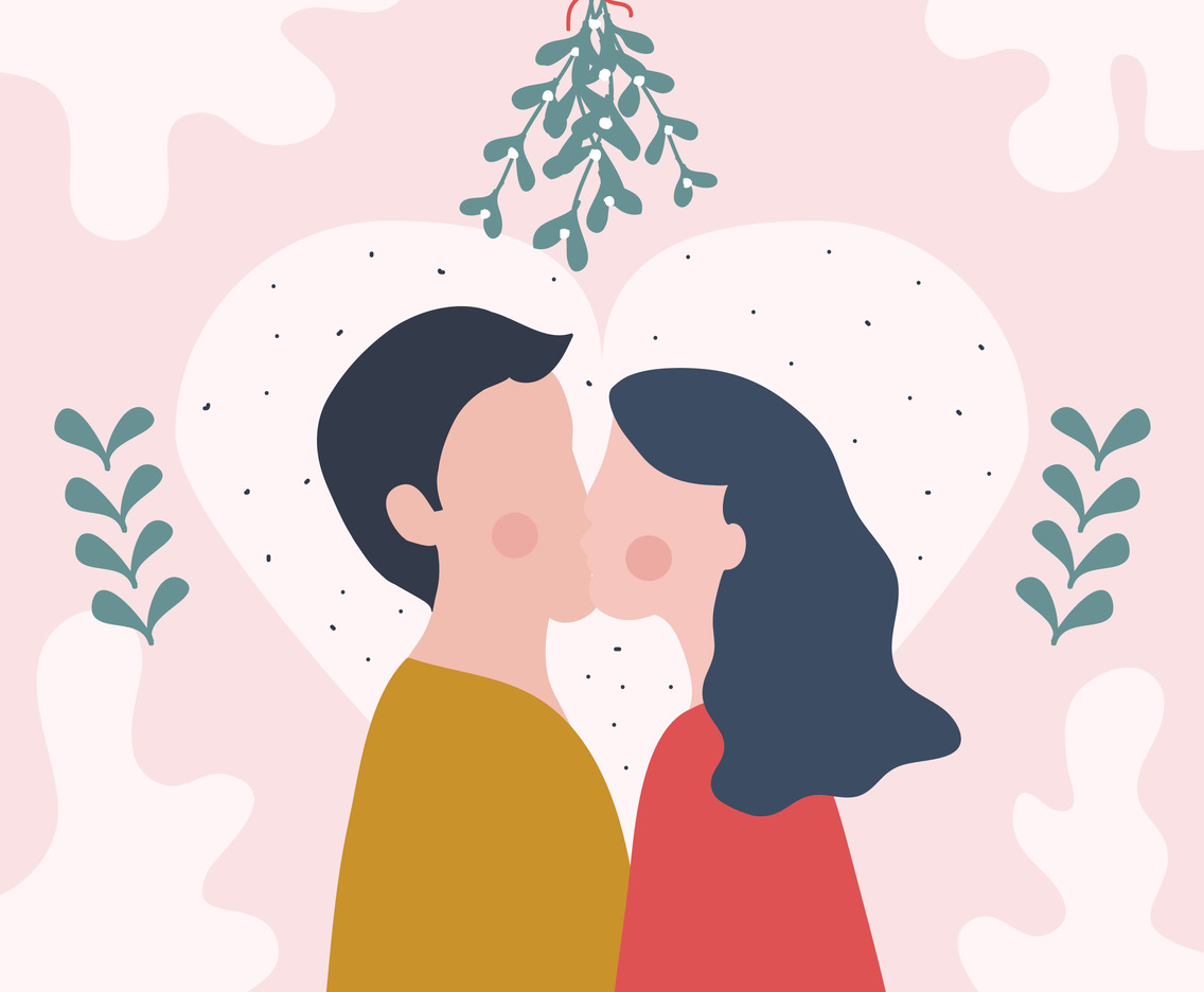 Couple Kissing Under Mistletoe Vector