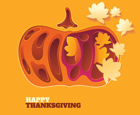 Papercraft Happy Thanksgiving Background with Autumn Vegetables and Leaves