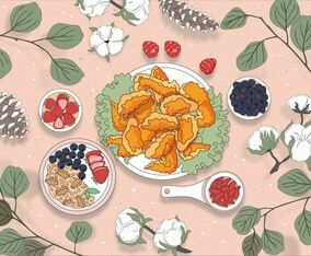 Thanksgiving Table Overhead Vector