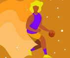 Flar Basketball Player Dribble Ball Vector Illustration