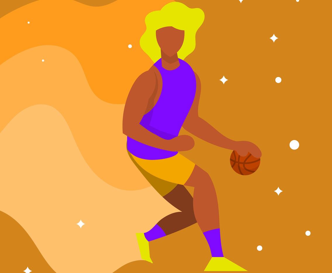 Flar Basketball Player Dribble Ball Vector Illustration