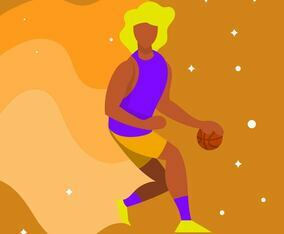 Flar Basketball Player Dribble Ball Vector Illustration