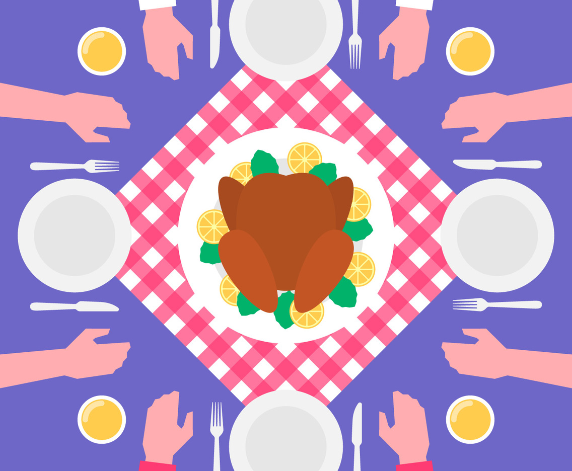Thanksgiving Day Food Roasted Turkey Top View Illustration