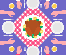 Thanksgiving Day Food Roasted Turkey Top View Illustration