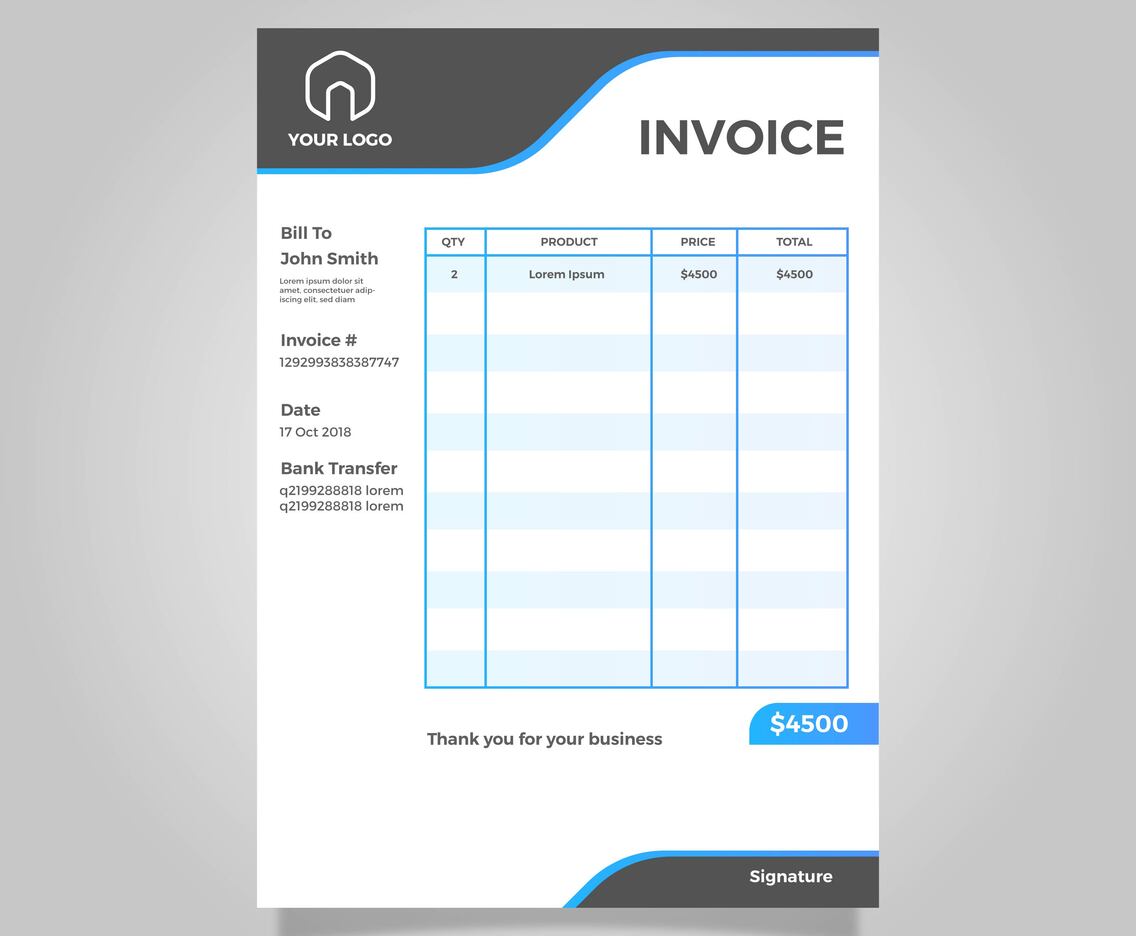Modern Flat Invoice Vector Template