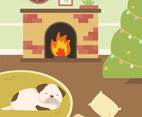 Dog Sleep Near Fireside Vector.