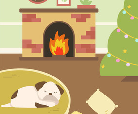 Dog Sleep Near Fireside Vector.