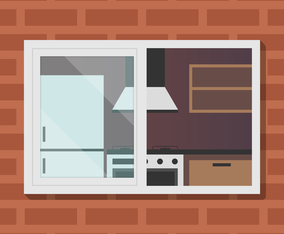 Outdoor View On Kitchen Room Vector Illustration