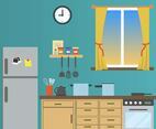 Flat Kitchen With Window View Vector Illustration