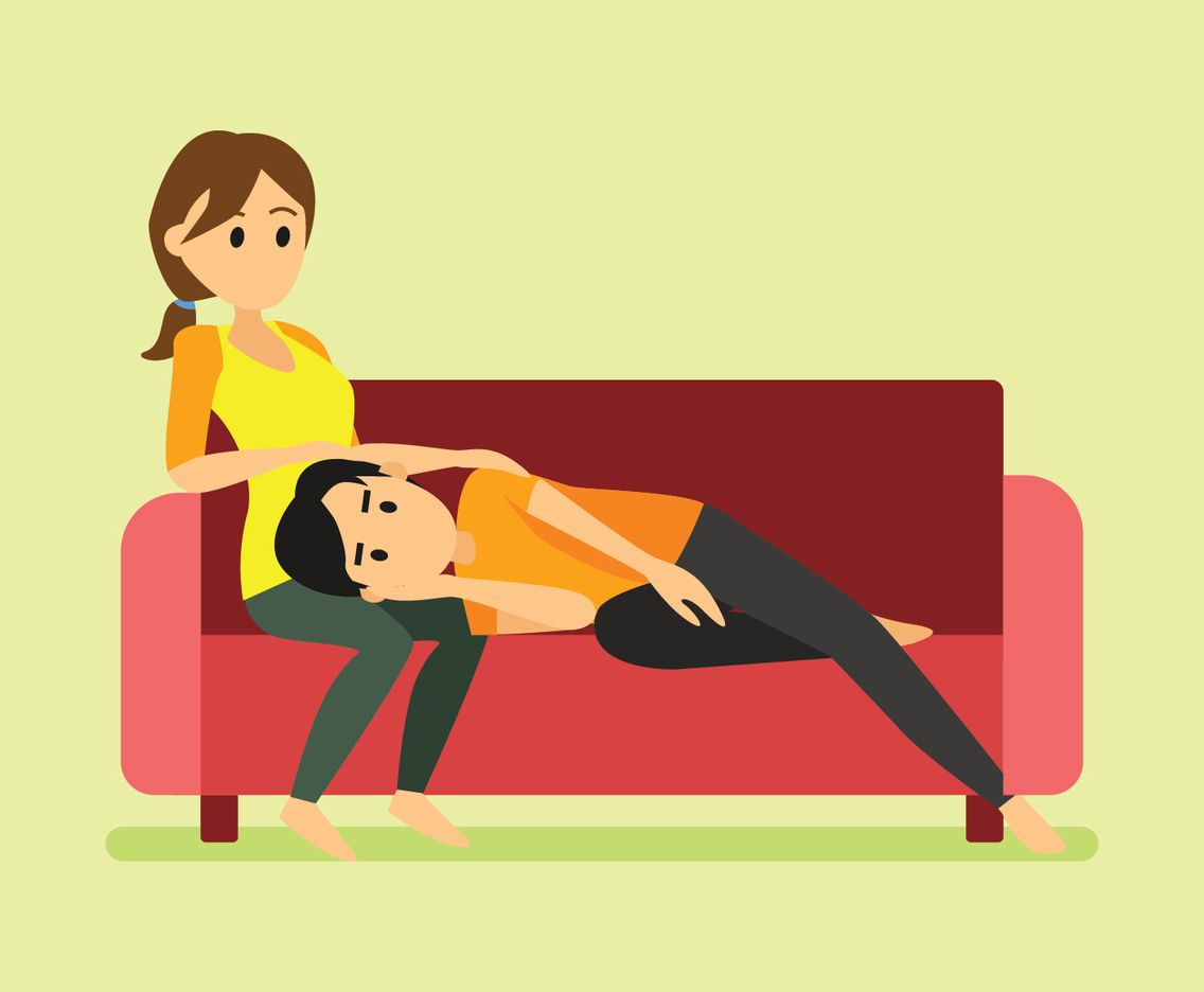 A man laying on her girlfriend thigh