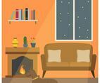 Flat Dog Sit Down in Front of Fireside Vector Illustration
