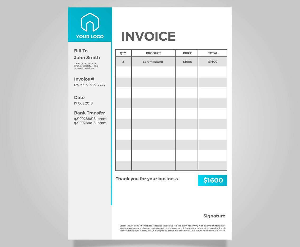 Flat Minimalist Invoice Vector Template