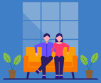Cartoon Couple Sitting On The Sofa Vector Illustration