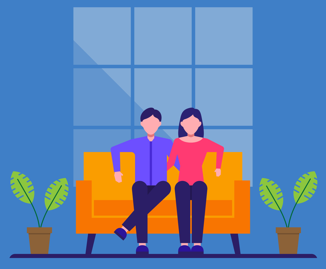 Cartoon Couple Sitting On The Sofa Vector Illustration