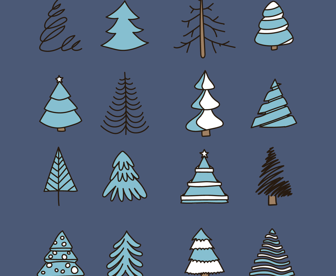 Doodled Vintage Christmas Trees