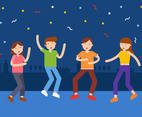 People Dancing at Night Party Club Illustration