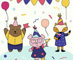 Birthday Party With Animal Character Vector