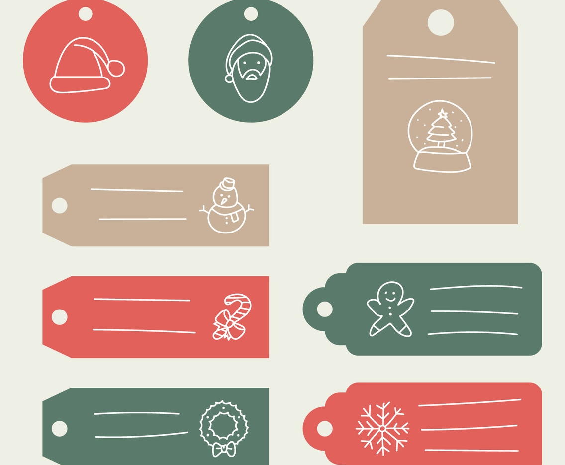 Green, Red And Brown Gift Tags