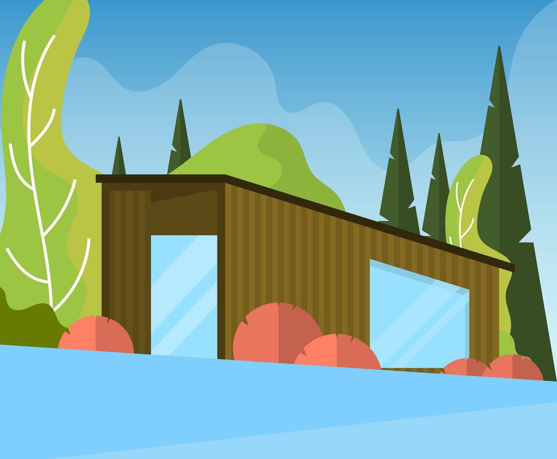 Flat Modern Cabin in the Woods Vector Illustration