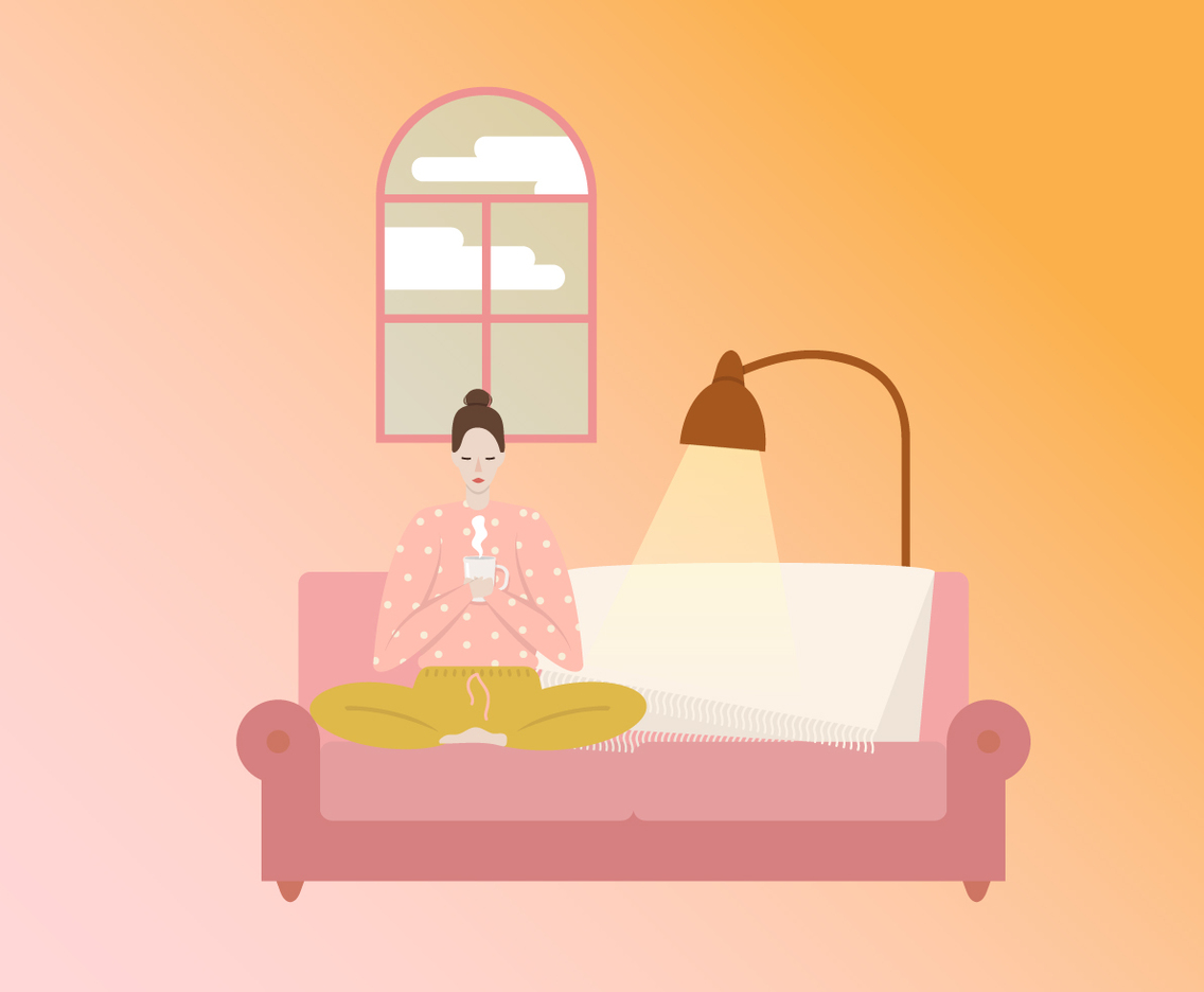 Lady Enjoy Drink On Sofa