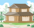 Traditional Japanese House Exterior Watercolor Vector