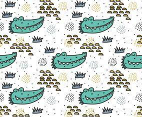 Crocodile Doodle Pattern Vector