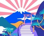 Japanesse Mountain Landscape Pop Color Vector