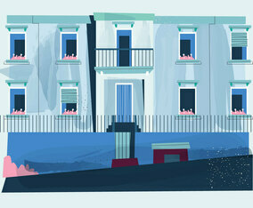 Vintage House Window Exterior Vector Flat Watercolor Style Illustration