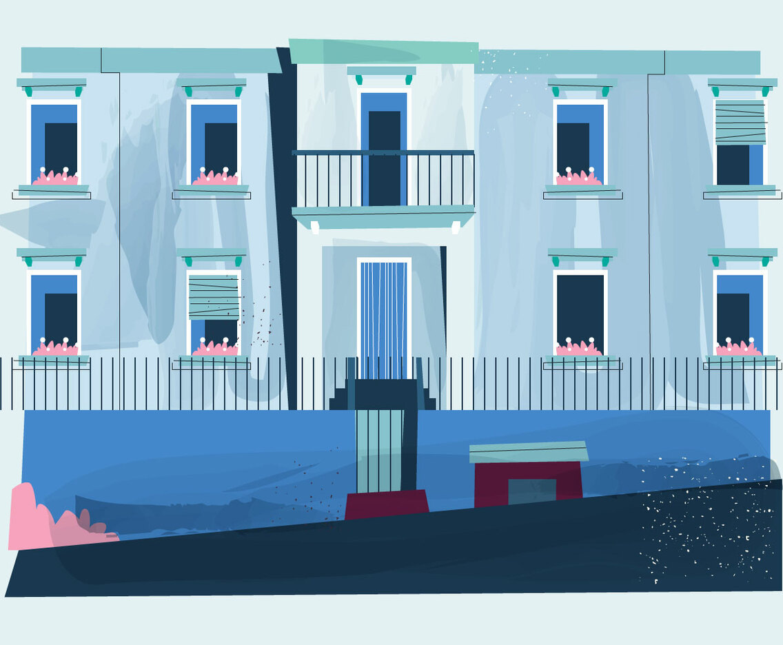 Vintage House Window Exterior Vector Flat Watercolor Style Illustration