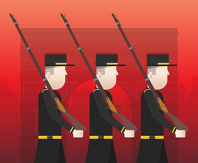 French Armistice Day Illustration, with France famous building, Europe. War and Veteran Illustration. French landmark.