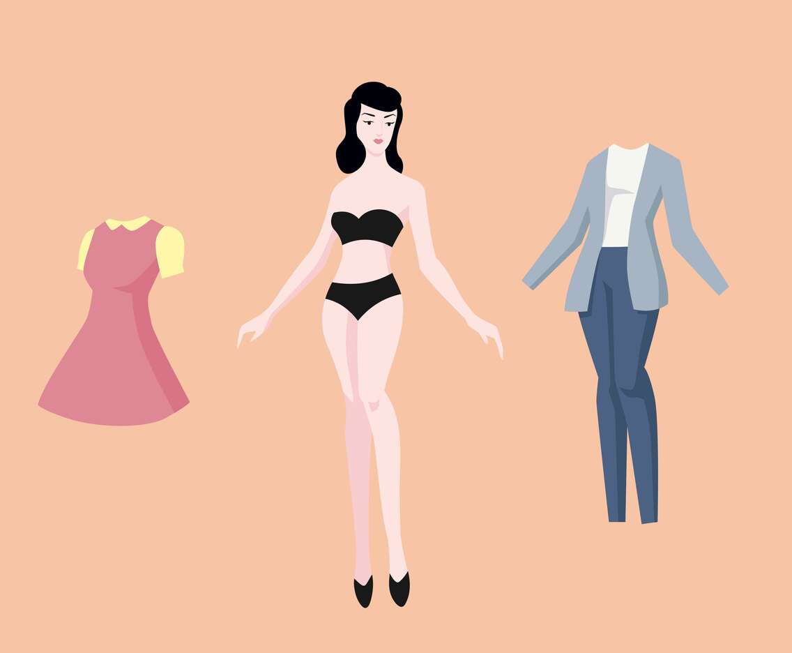 Vintage Paper Dolls Vector Illustration