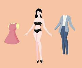 Vintage Paper Dolls Vector Illustration
