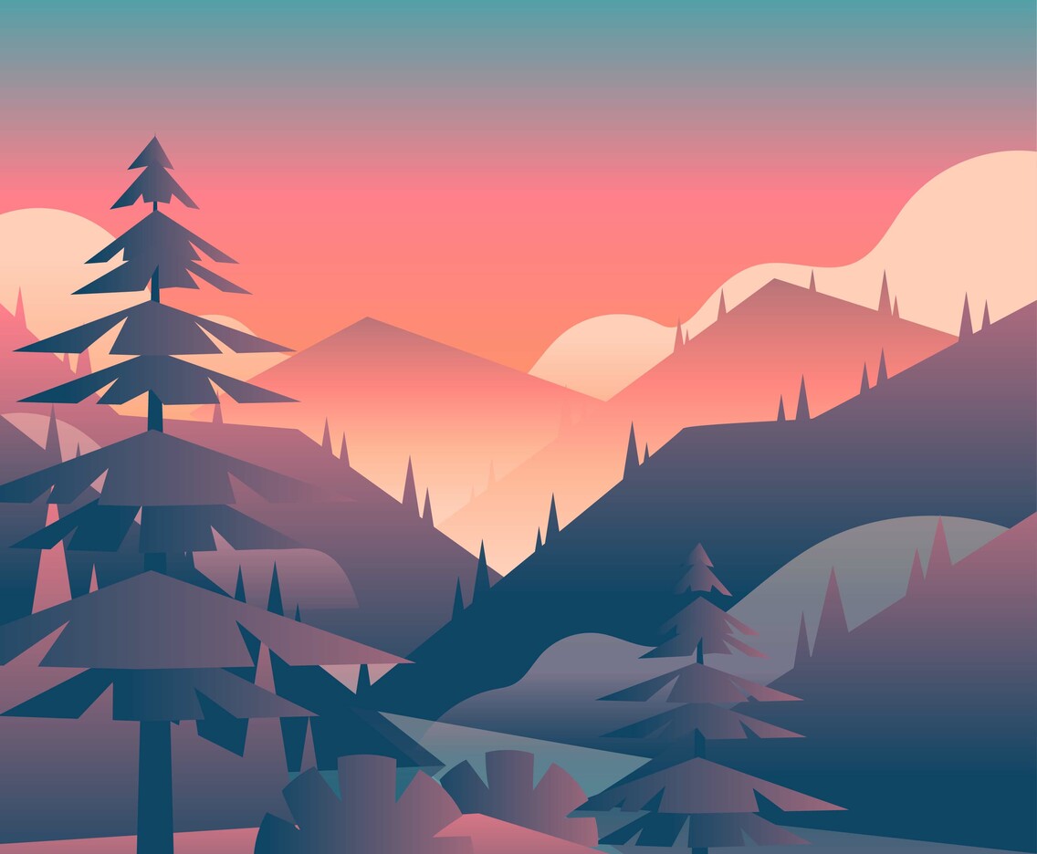 Mountain Sunset Landscape First Person View