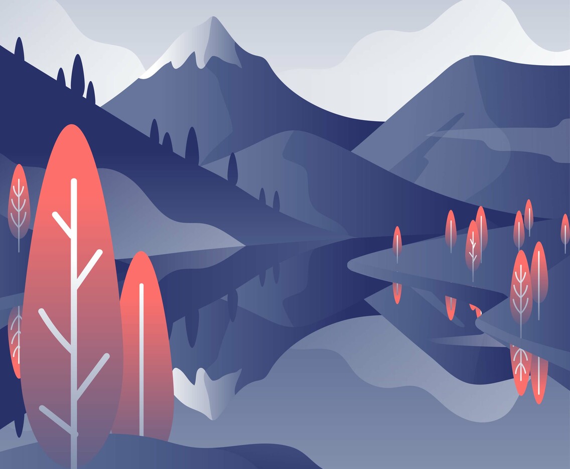 Mountain Landscape With Lake First Person Vector