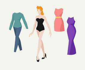 Vintage Paper Dolls Vector Illustration
